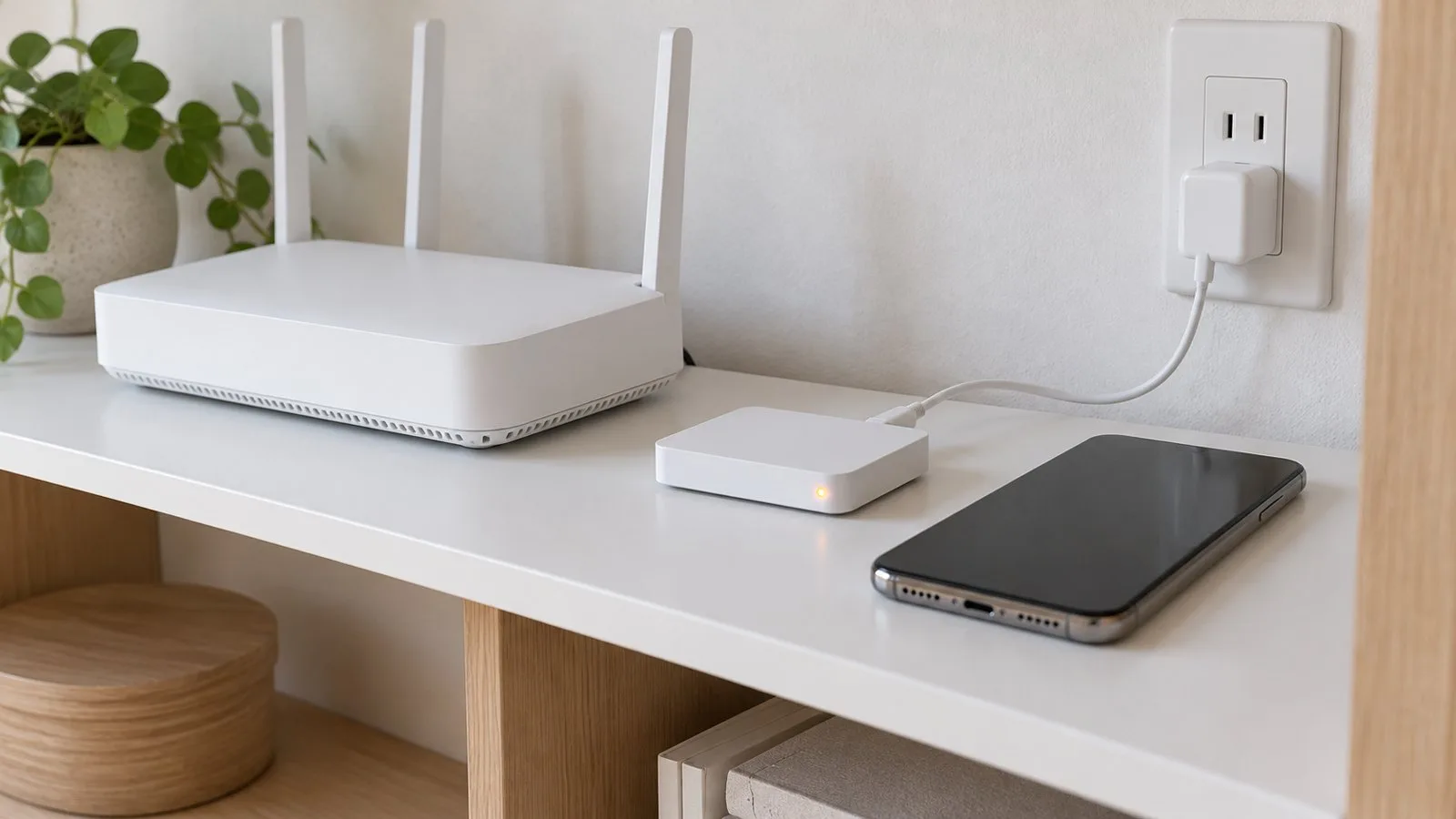 A HomeBox next to the router